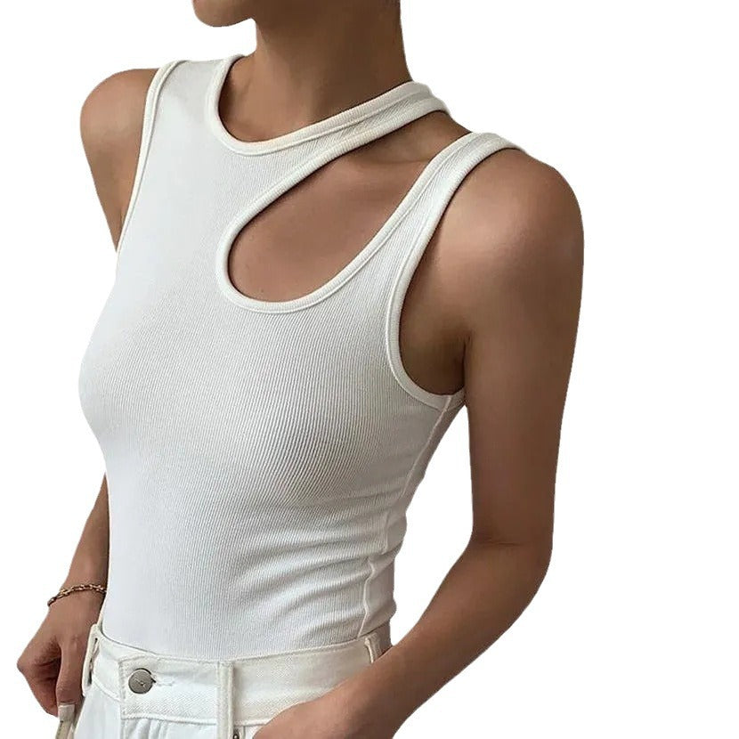 Asymmetrische dames tanktop met cut-out halslijn – ZARENA EDGE - Glamorix