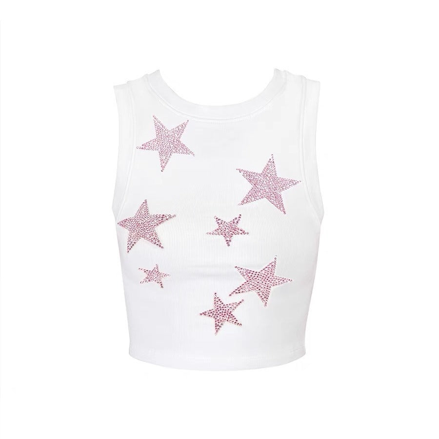 Cropped dames tanktop met strass-sterren en sparkle effect – LUNAYA STARLIT - Glamorix