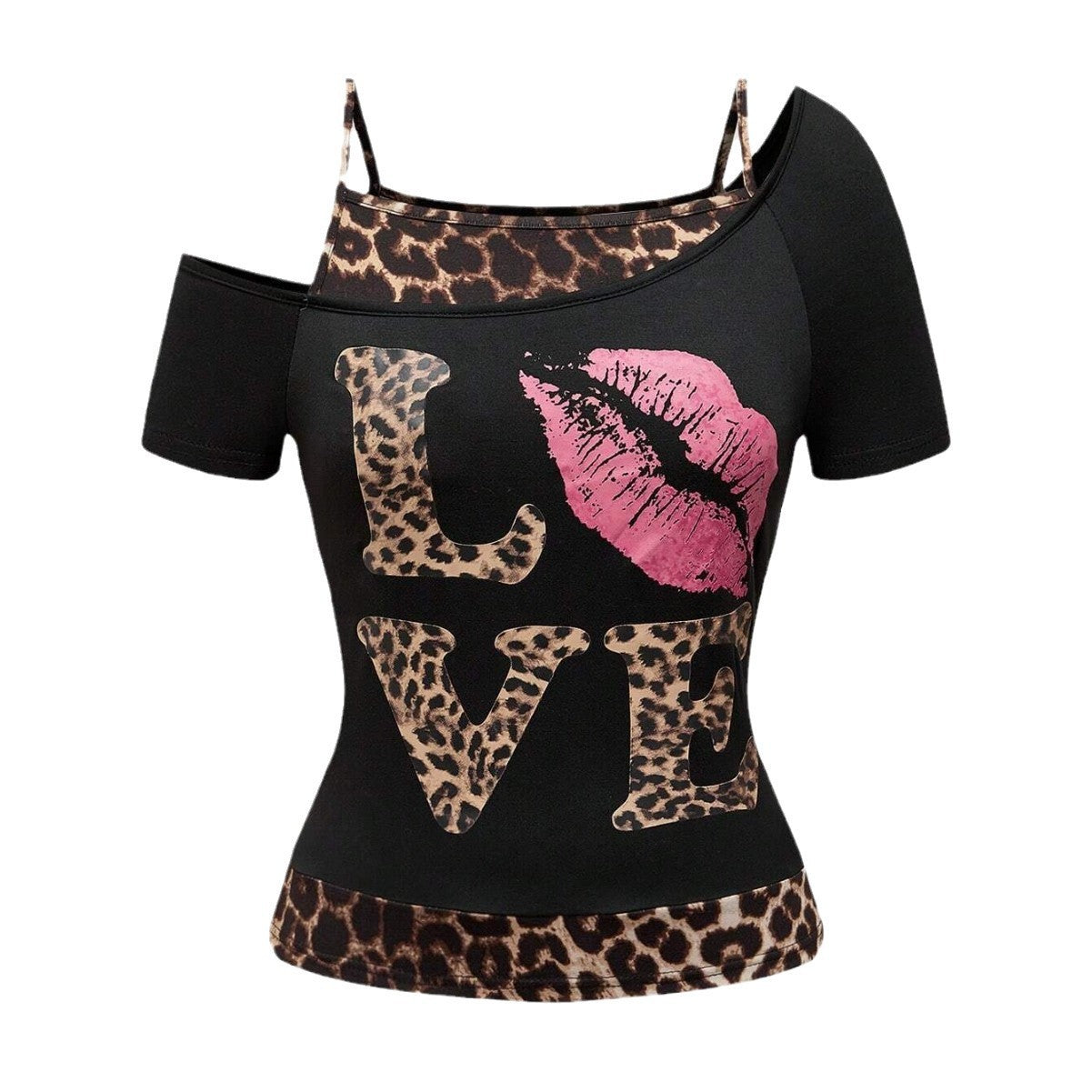 Asymmetrische dames top met panterprint en sexy snit – SAVINA WILD - Glamorix
