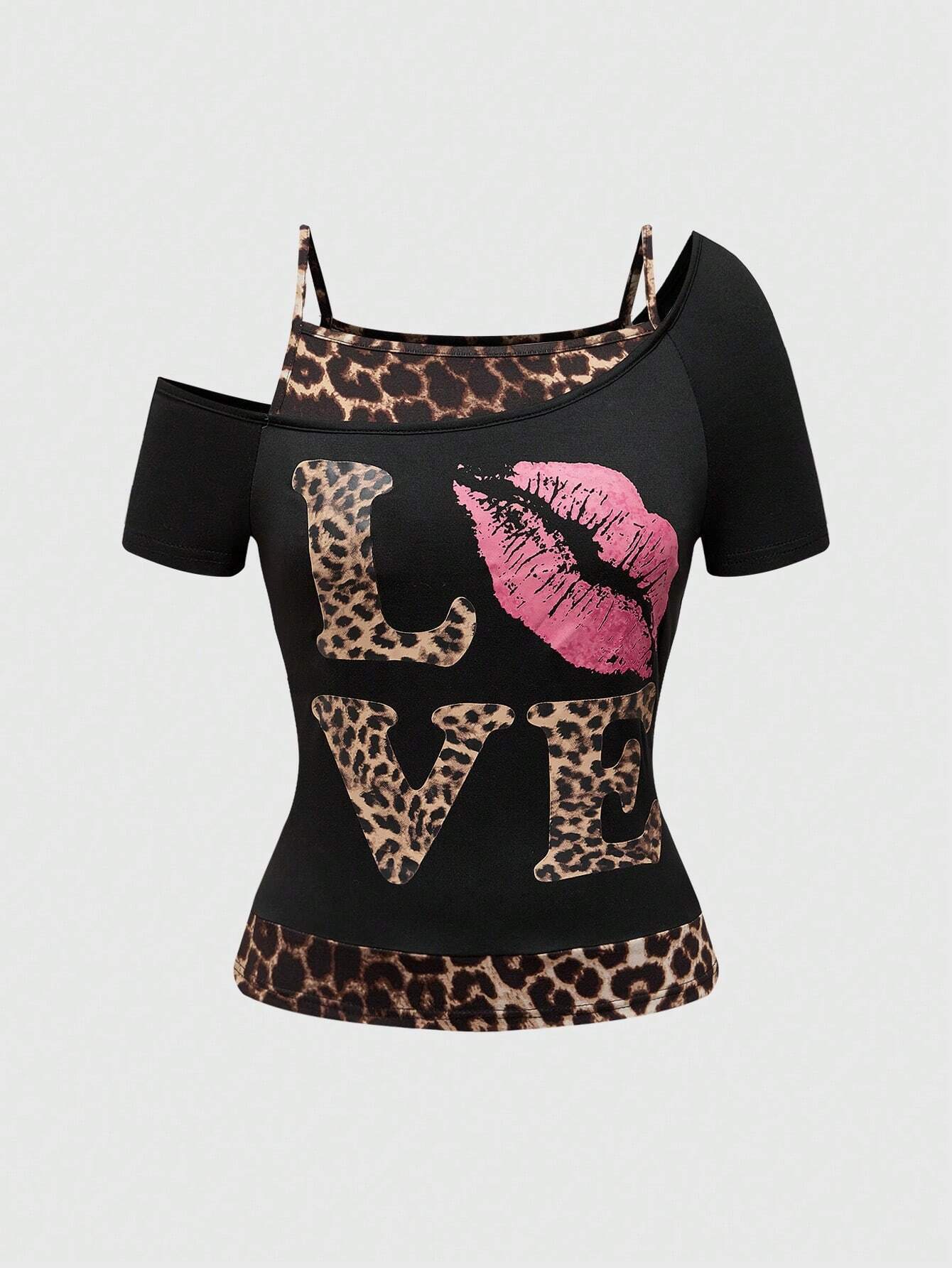 Asymmetrische dames top met panterprint en sexy snit – SAVINA WILD - Glamorix