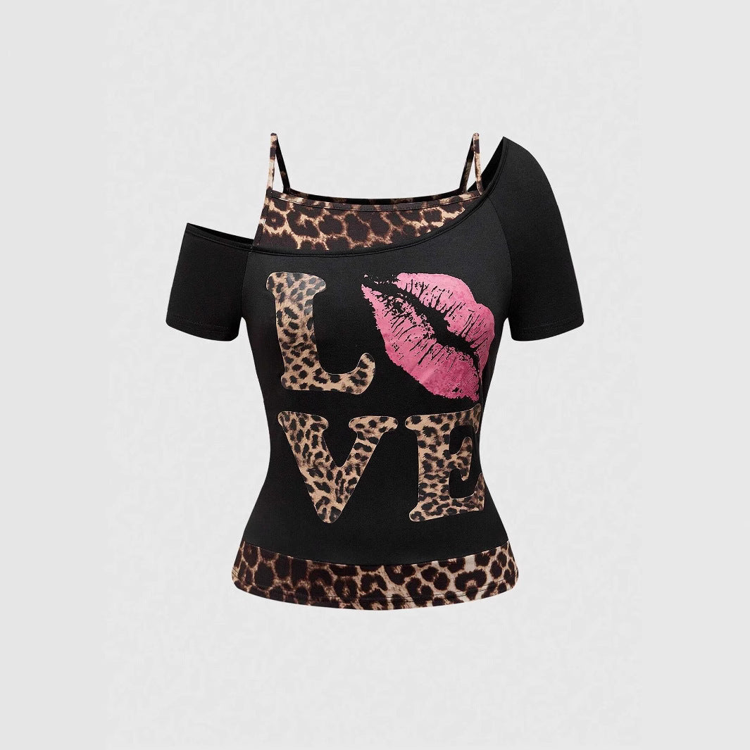 Asymmetrische dames top met panterprint en sexy snit – SAVINA WILD - Glamorix