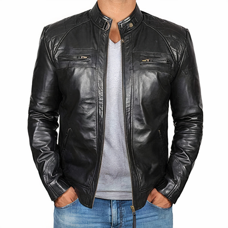 ARVID - Cazadora motera robusta con bolsillos de cremallera para hombre - Glamorix