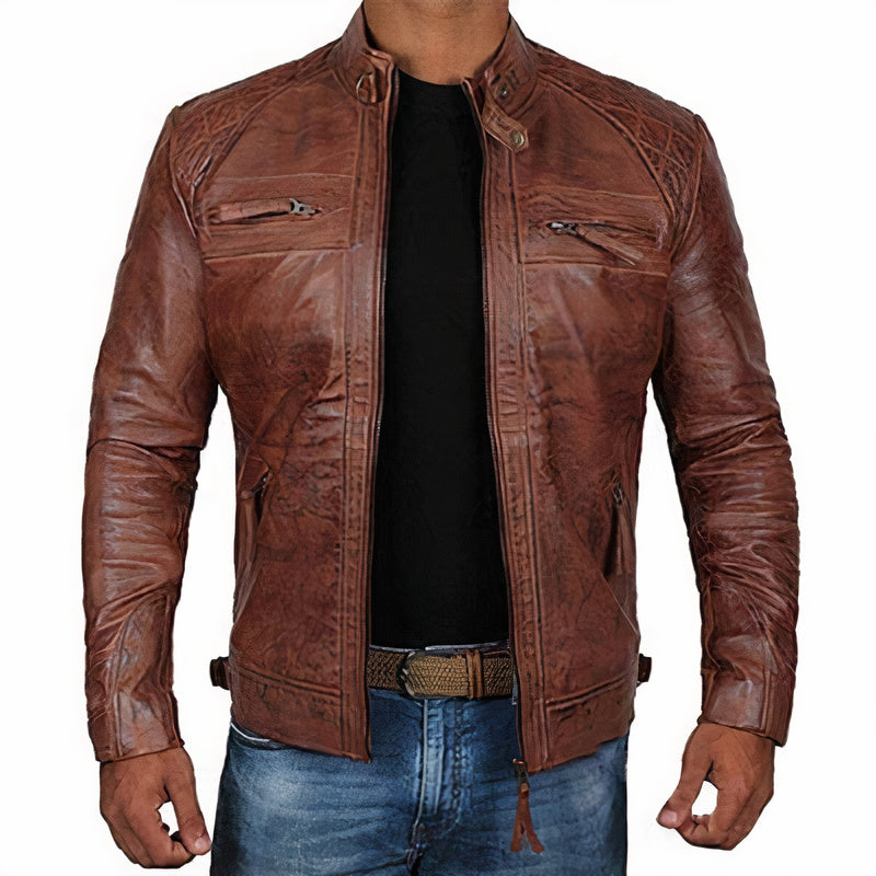 ARVID - Cazadora motera robusta con bolsillos de cremallera para hombre - Glamorix
