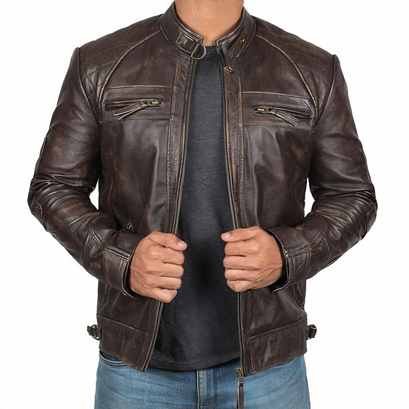 ARVID - Cazadora motera robusta con bolsillos de cremallera para hombre - Glamorix