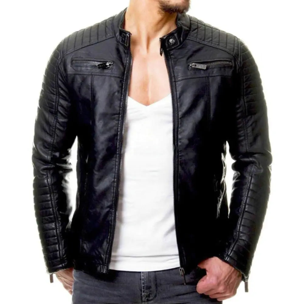 LUCIAN - Slim fit leren jas met ritssluiting voor heren