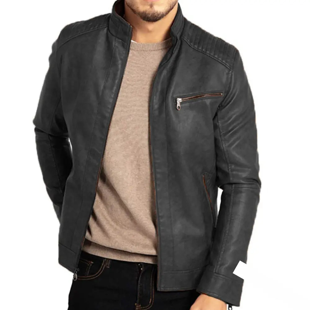 LUCIAN - Slim fit leren jas met ritssluiting voor heren