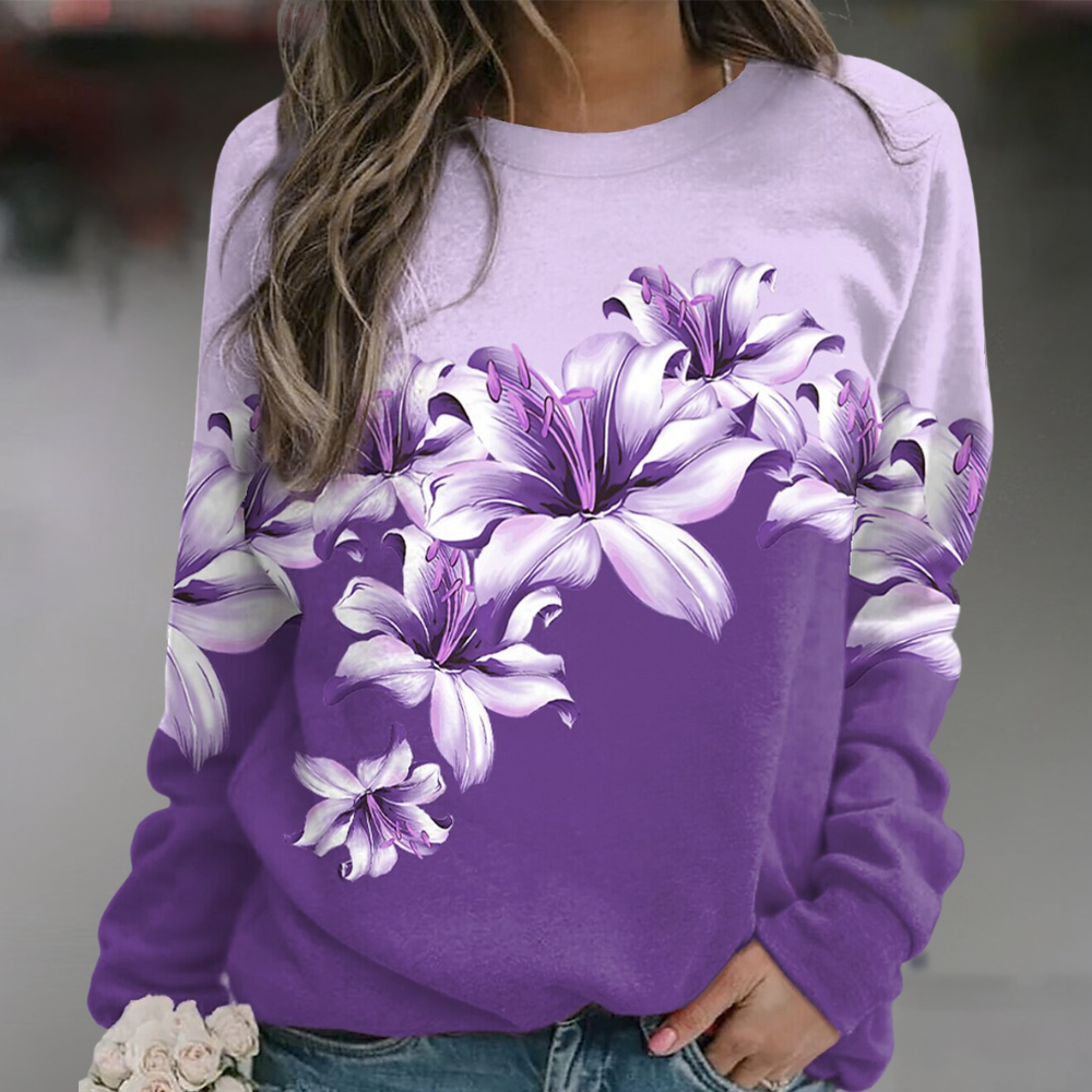 Dames sweatshirt met zachte bloemenprint en comfortabele pasvorm – FLORYA BloomSoft - Glamorix