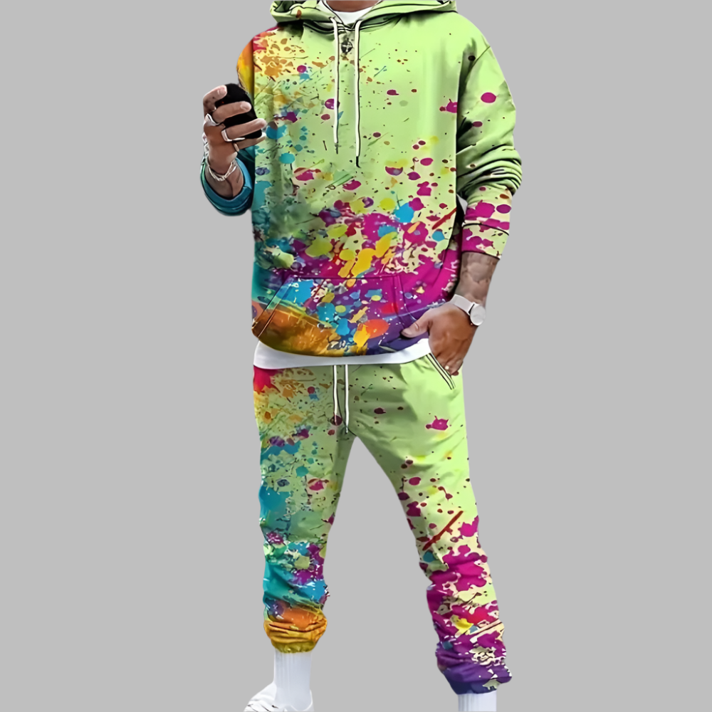 Tweedelige herenset met kleurrijke print voor zomer en vrije tijd – KALVYN - Glamorix