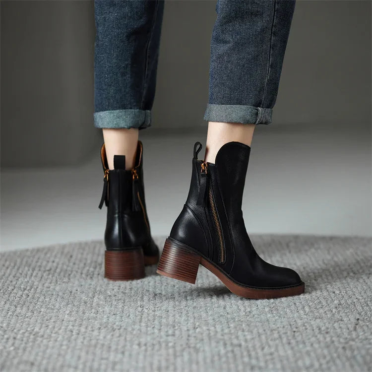 Elegante Leren Damesboots met Tijdloos Design – NOÉRINA
