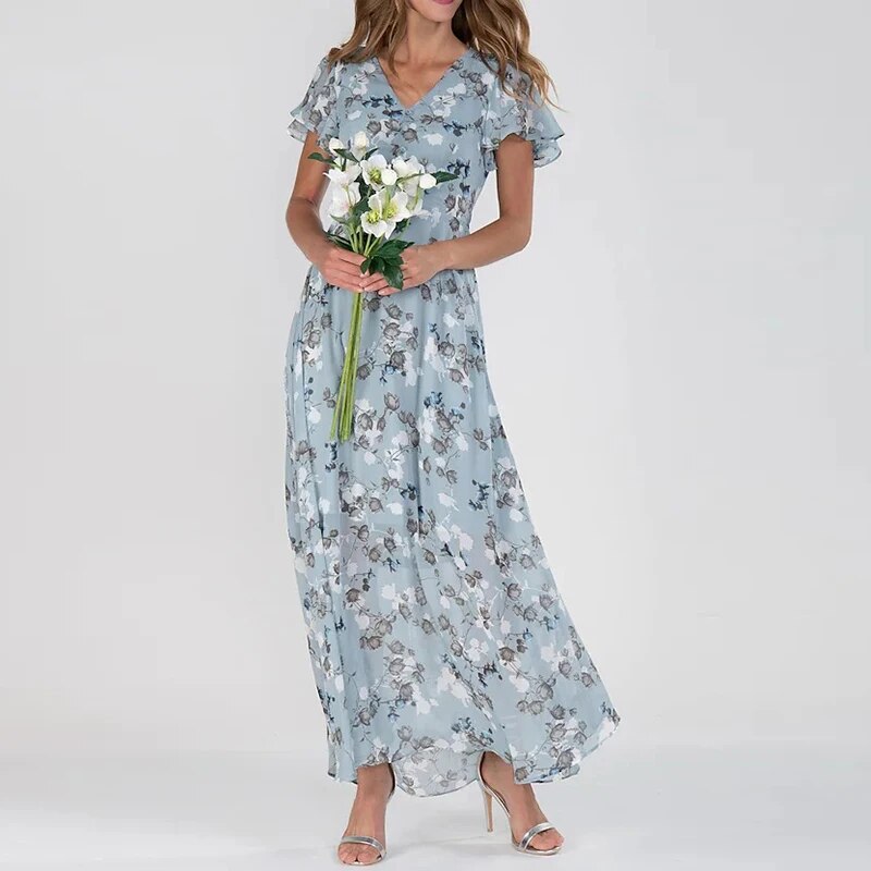 Maxi-jurk met bloemenprint en V-hals voor dames – EMMA