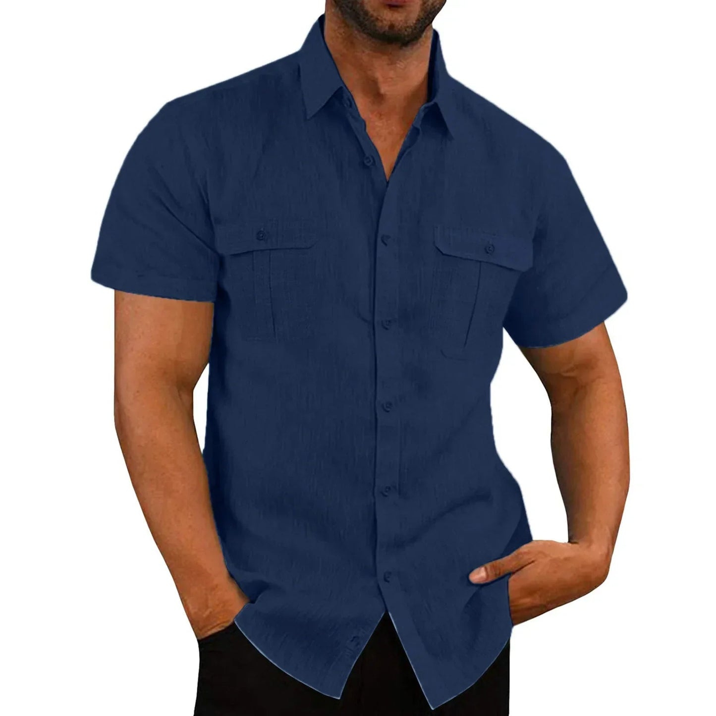 Heren overhemd met korte mouwen en dubbele borstzakken – LEXOR SHORT - Glamorix