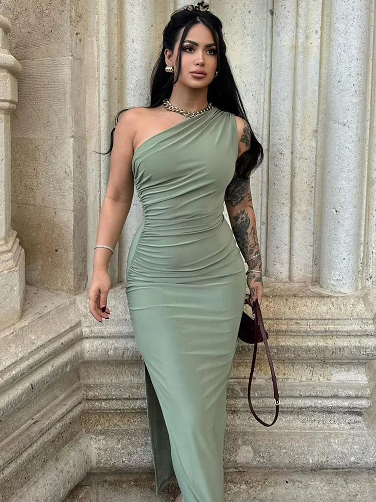 Verleidelijke one-shoulder bodycon avondjurk met split – ElaraShape - Glamorix