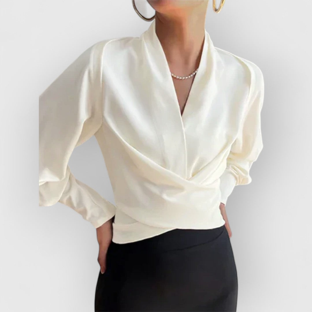 Dames top met overslag en lange mouwen – ALVINA WRAP - Glamorix
