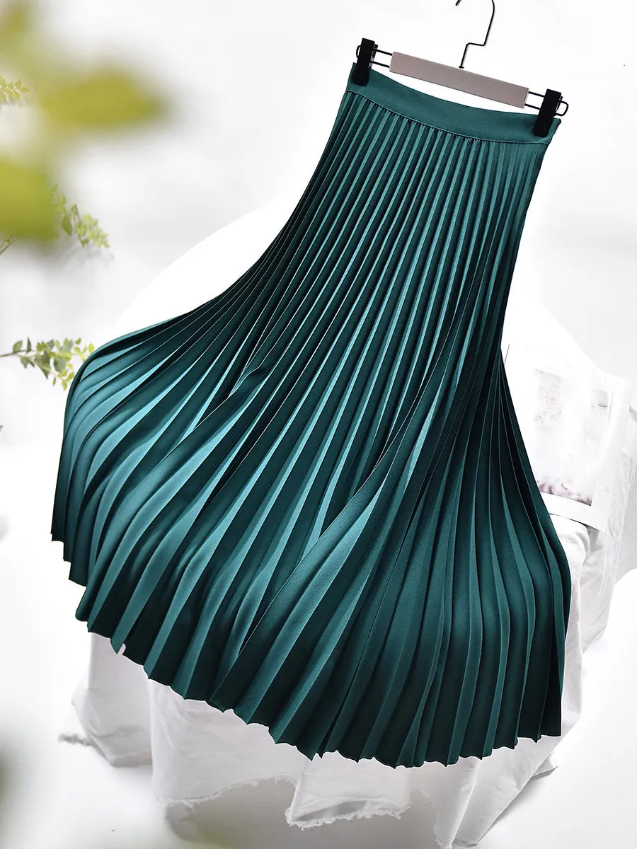 Geplisseerde dames midi-rok met elastische tailleband – MAELYN FLOW - Glamorix