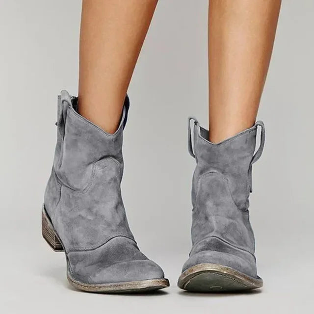 Vintage cowboy enkellaarsjes met borduurdetails en lage hak – Westerlyn Boot - Glamorix