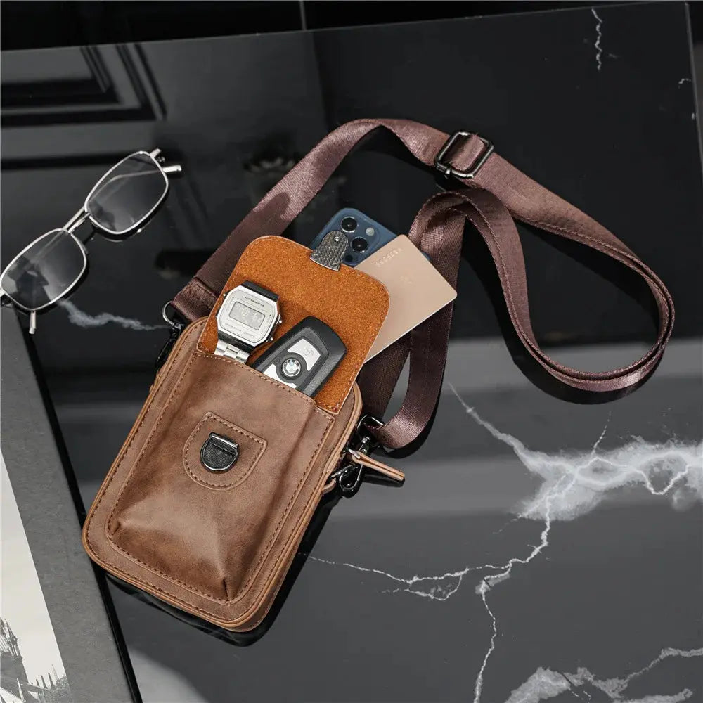 Vintage crossbody schoudertas voor heren met meerdere vakken – MERVYN - Glamorix