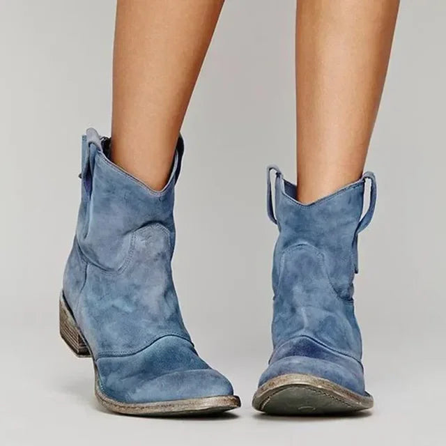 Vintage cowboy enkellaarsjes met borduurdetails en lage hak – Westerlyn Boot - Glamorix