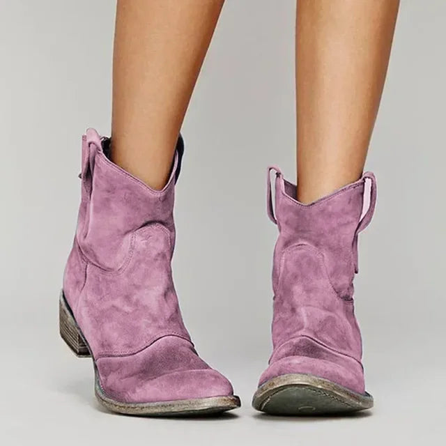 Vintage cowboy enkellaarsjes met borduurdetails en lage hak – Westerlyn Boot - Glamorix