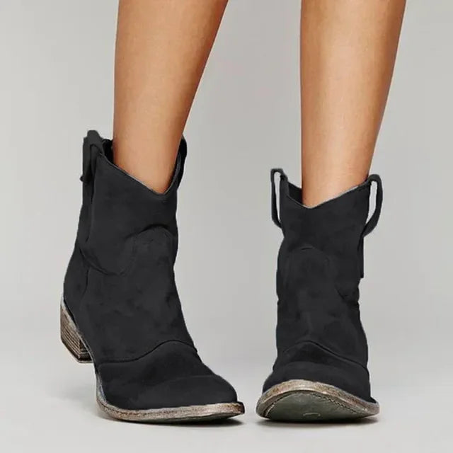 Vintage cowboy enkellaarsjes met borduurdetails en lage hak – Westerlyn Boot - Glamorix