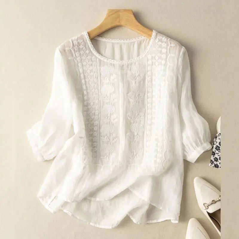 Geborduurde Relaxed Fit Blouse voor Dames – FLORIANA