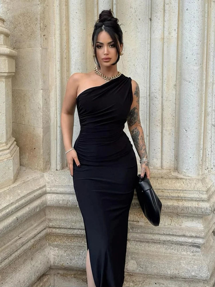 Verleidelijke one-shoulder bodycon avondjurk met split – ElaraShape - Glamorix