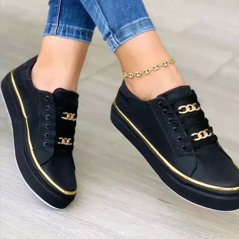Trendy lage damessneakers met gouden details – LEXI GLOW - Glamorix