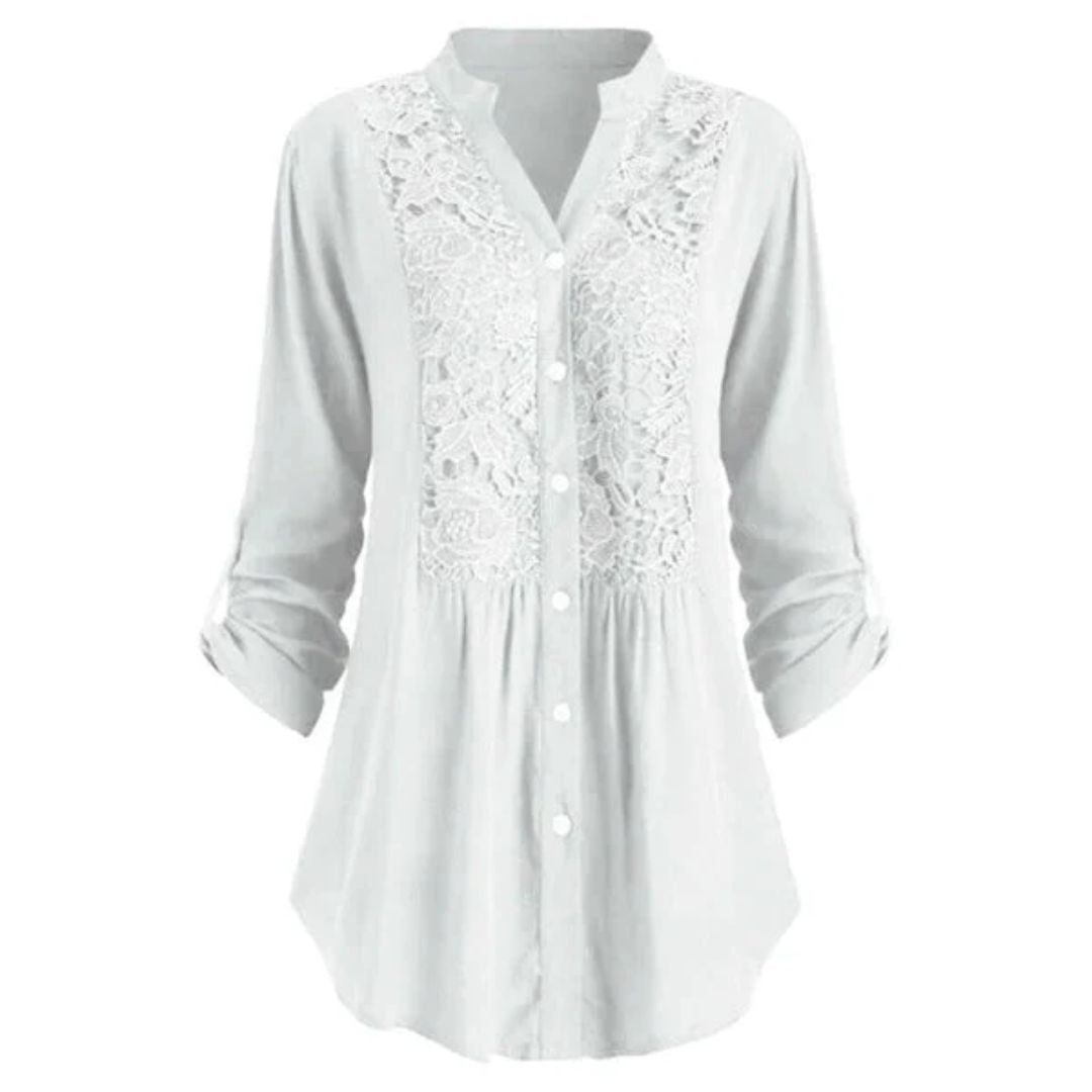 FELICIA - Geborduurde blouse met lange mouwen en knoopsluiting