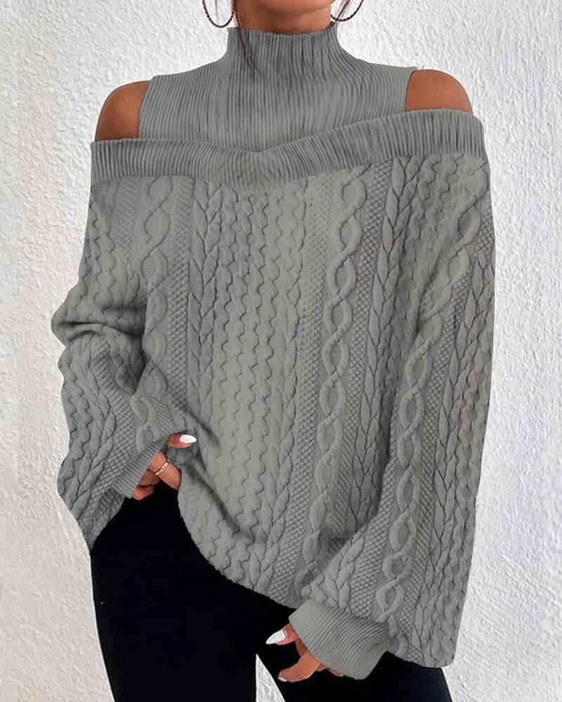 ELEGANT COLD - Verfijnde Casual Pullover met Cold Shoulder en Vlechtpatroon