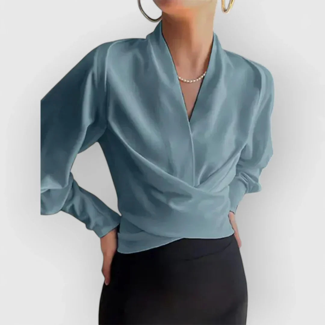 Dames top met overslag en lange mouwen – ALVINA WRAP - Glamorix