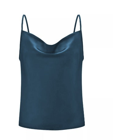 ELARA - Satijnen dames tanktop met drape en spaghetti bandjes