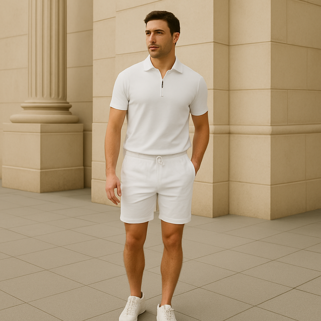Casual tweedelige zomer set voor heren – T-shirt + korte broek – AventoLuxe Set - Glamorix