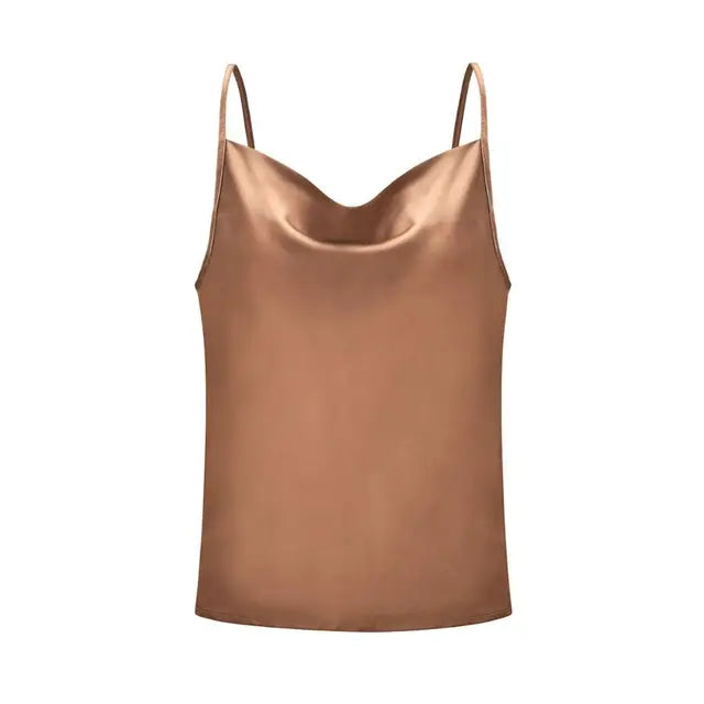 ELARA - Satijnen dames tanktop met drape en spaghetti bandjes