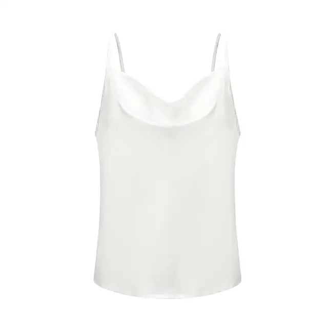 ELARA - Satijnen dames tanktop met drape en spaghetti bandjes