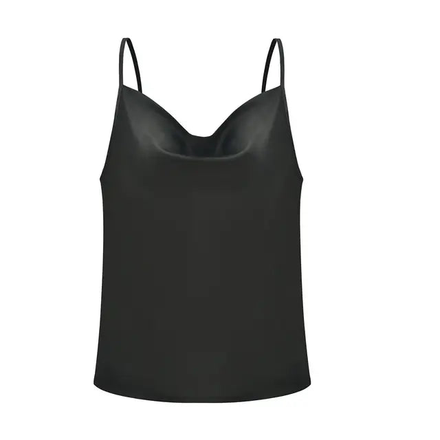 ELARA - Satijnen dames tanktop met drape en spaghetti bandjes