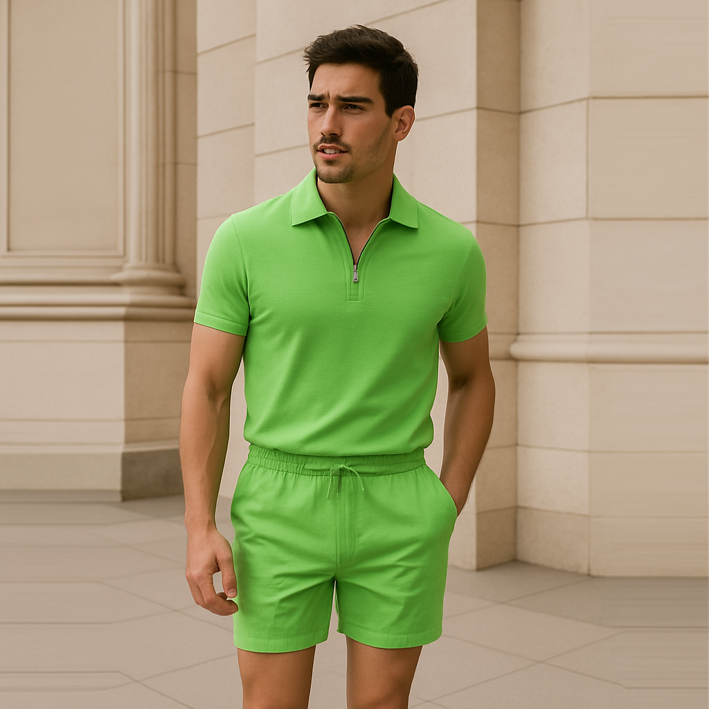 Casual tweedelige zomer set voor heren – T-shirt + korte broek – AventoLuxe Set - Glamorix