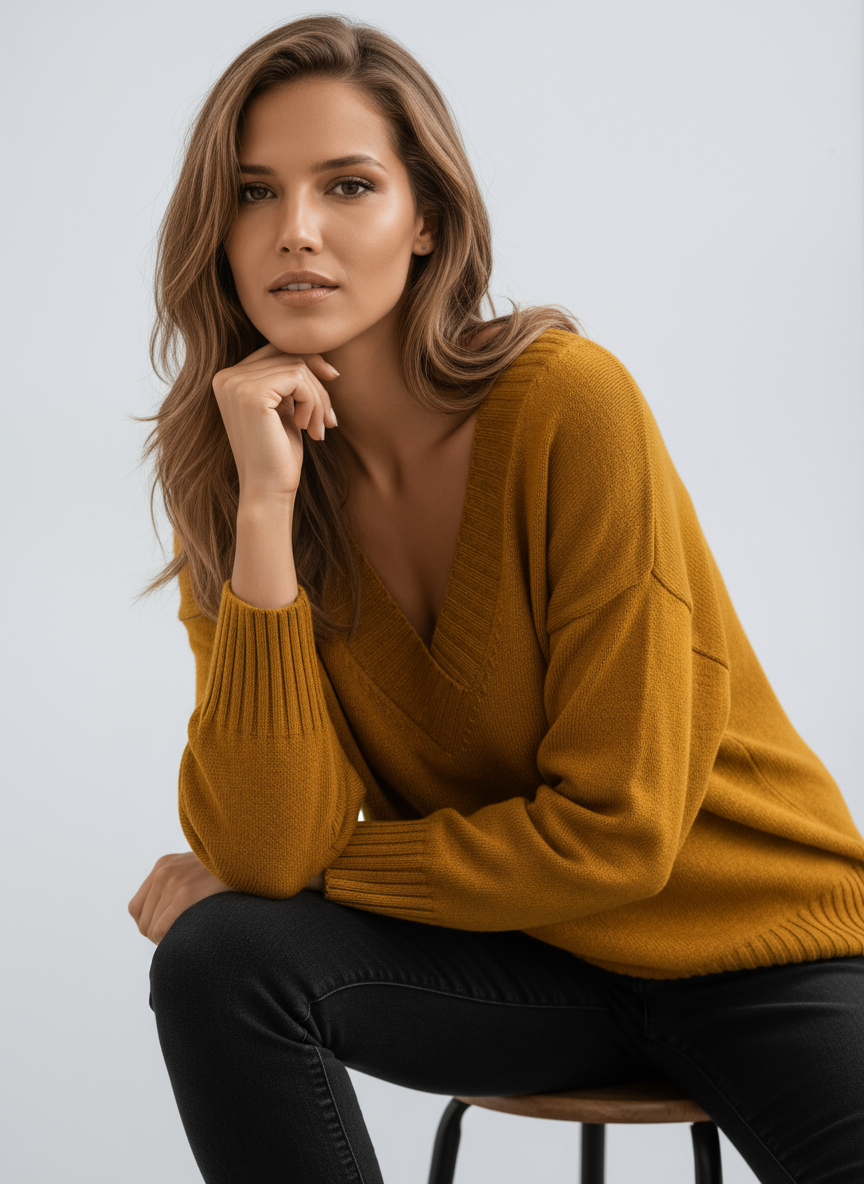 AUTUMN – Dames trui met V-hals en comfortabele pasvorm - Glamorix