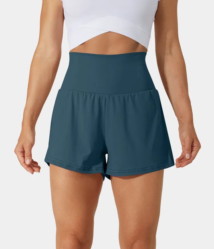 Dames sportshort met hoge taille en binnenbroek – DORINA - Glamorix