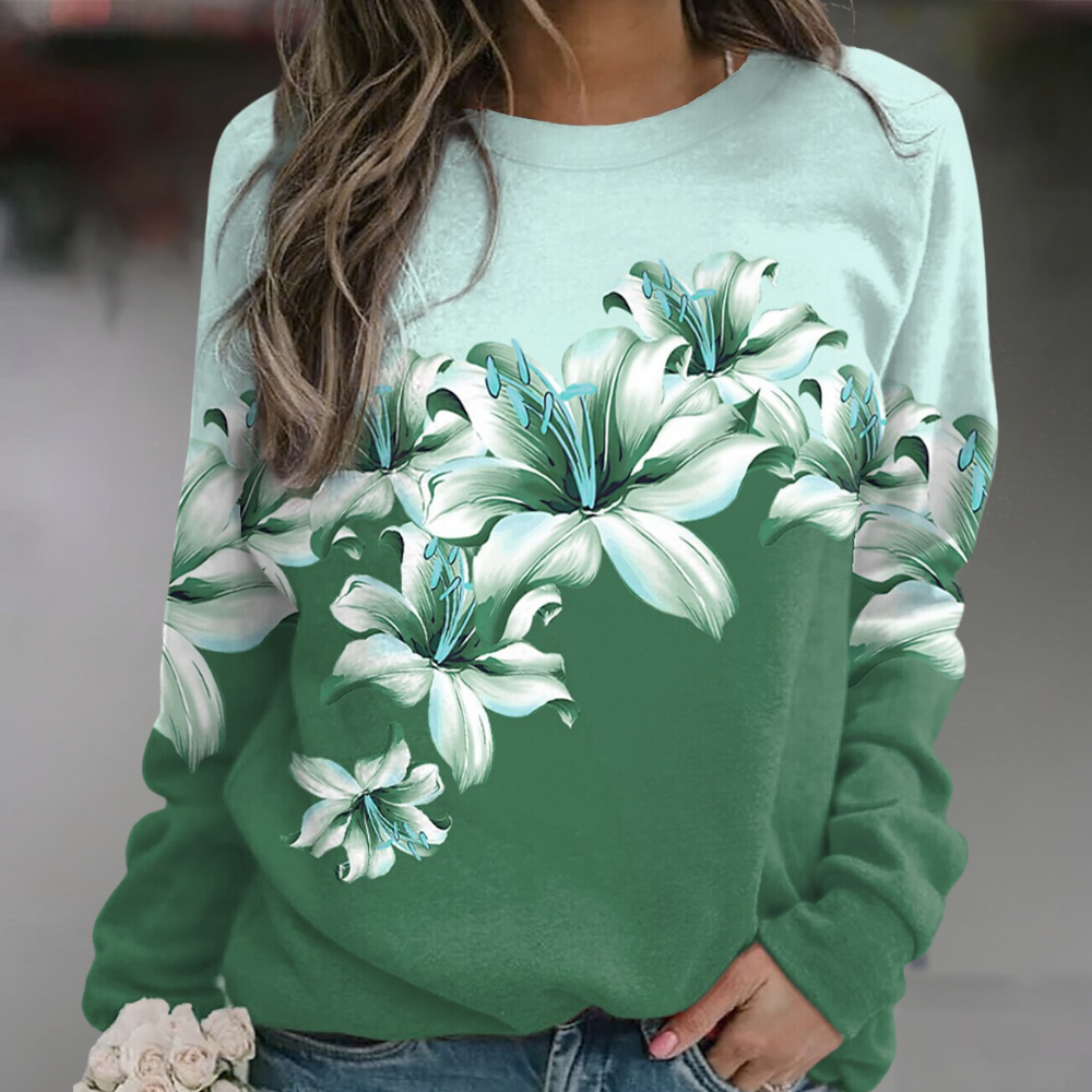 Dames sweatshirt met zachte bloemenprint en comfortabele pasvorm – FLORYA BloomSoft - Glamorix