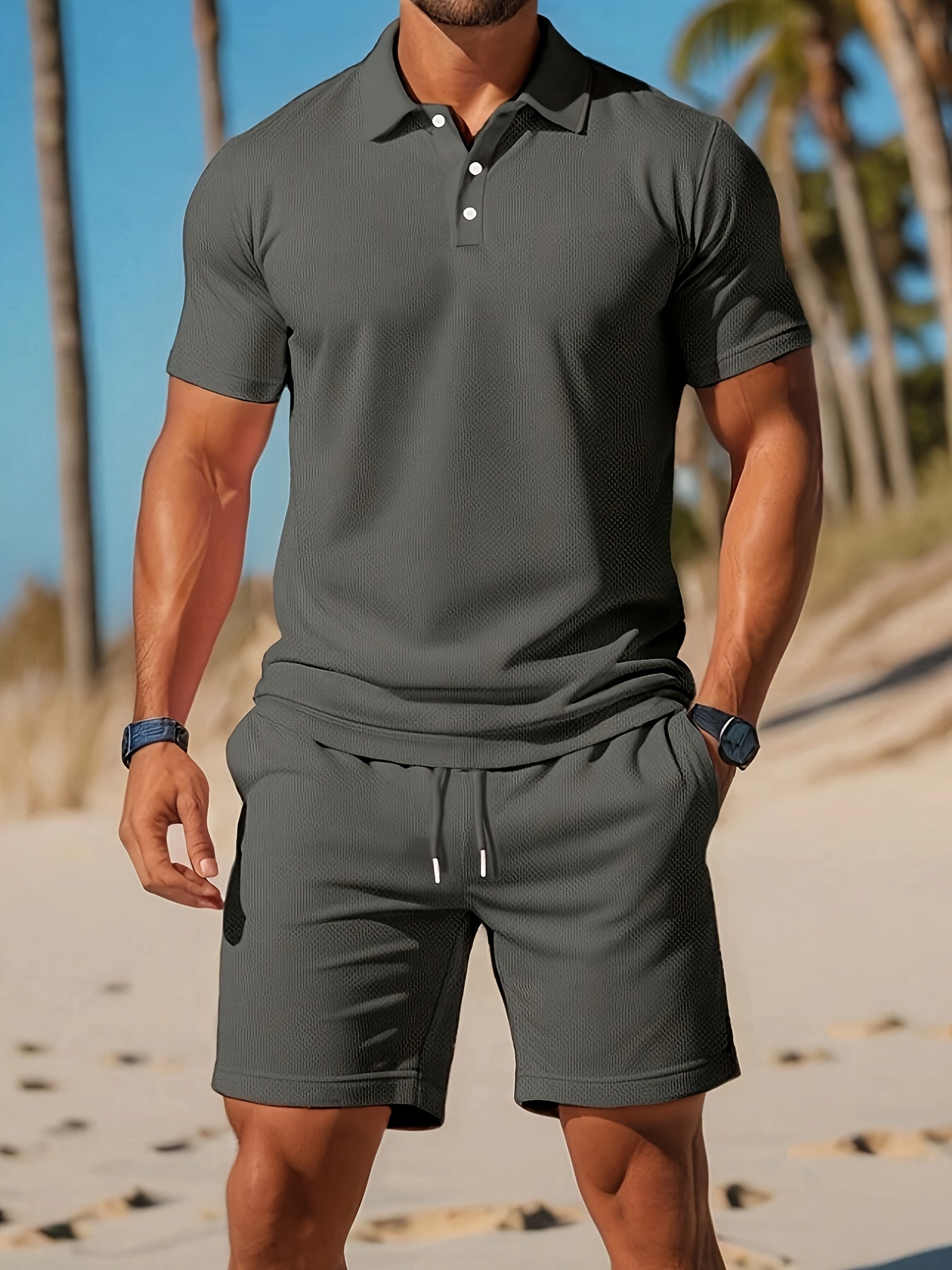 Stijlvolle heren zomerset met ton-sur-ton polo en short – ARDEN SET - Glamorix