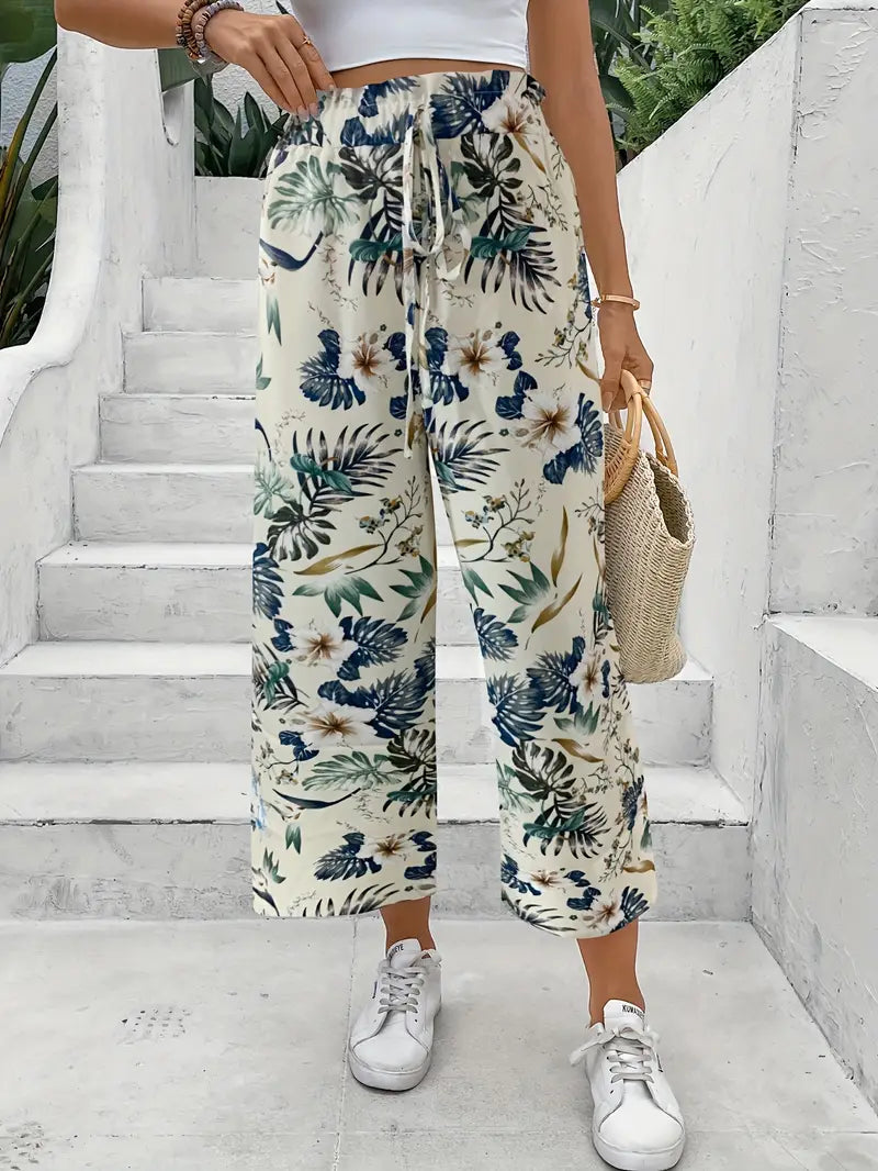 Wijde damesbroek met tropische print en elastische taille – CALIVA TROPIC - Glamorix