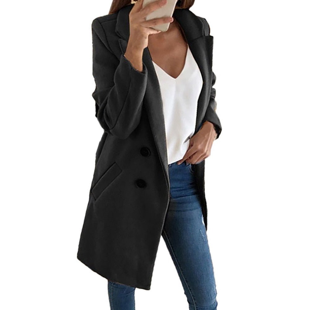 CAMILLE - Dubbel-geknoopte lange blazer voor een elegante uitstraling