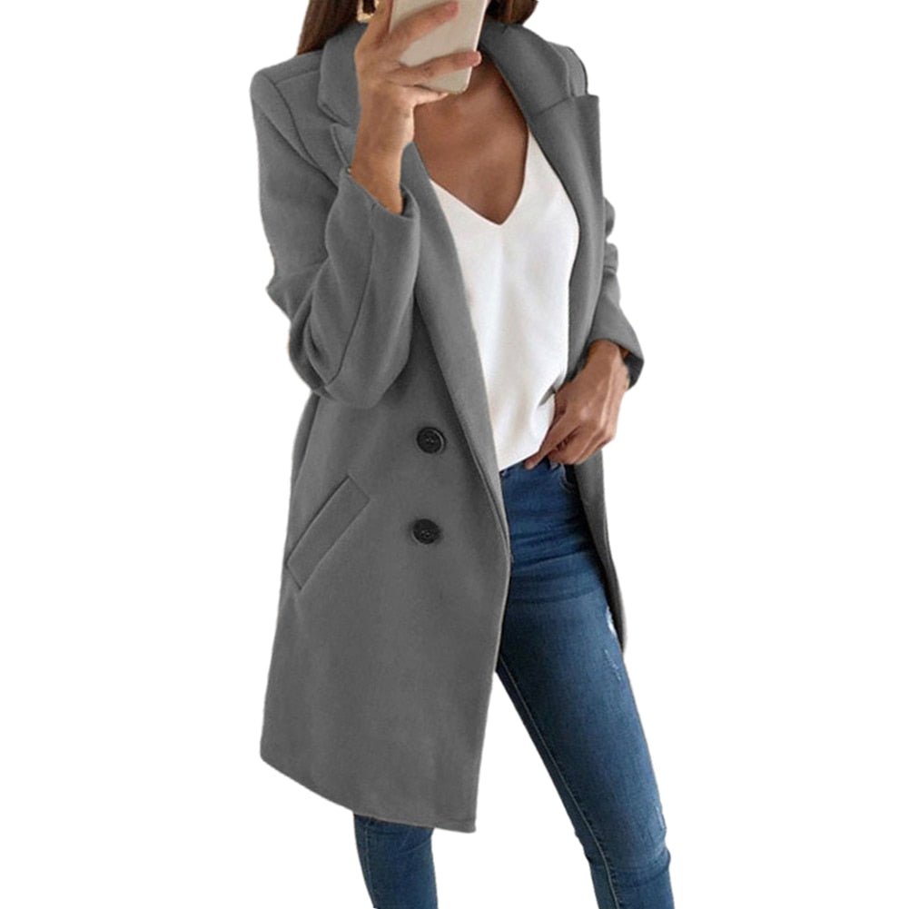 CAMILLE - Dubbel-geknoopte lange blazer voor een elegante uitstraling