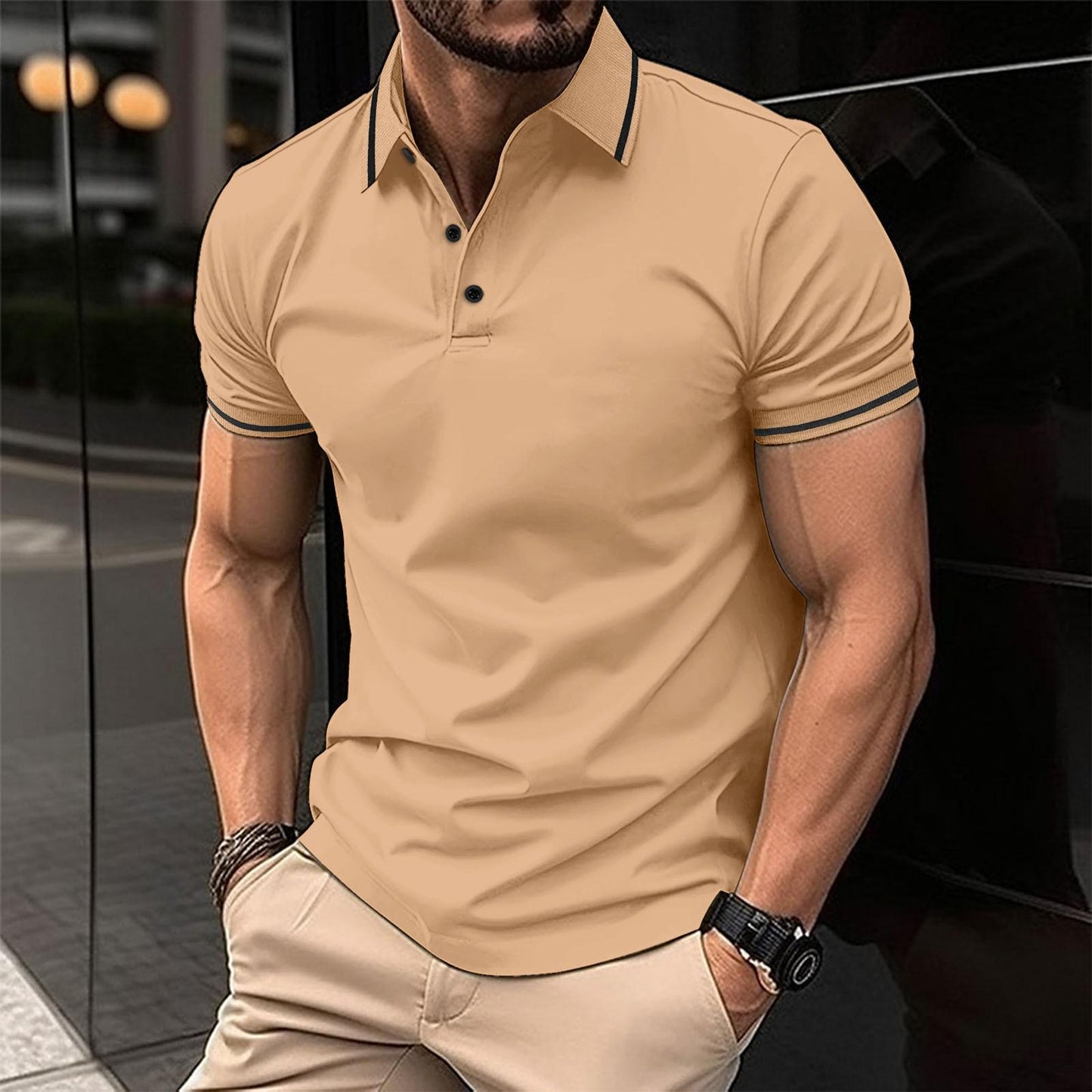 DAMON - Luxe slimfit poloshirt met contrasterende randen voor heren
