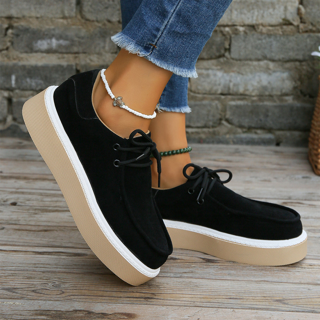 Dames platform veterschoen met suède-look en verhoogde zool – LUNISA ELEVATE - Glamorix