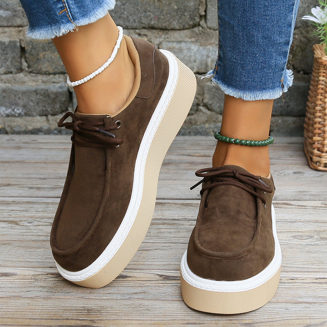 Dames platform veterschoen met suède-look en verhoogde zool – LUNISA ELEVATE - Glamorix