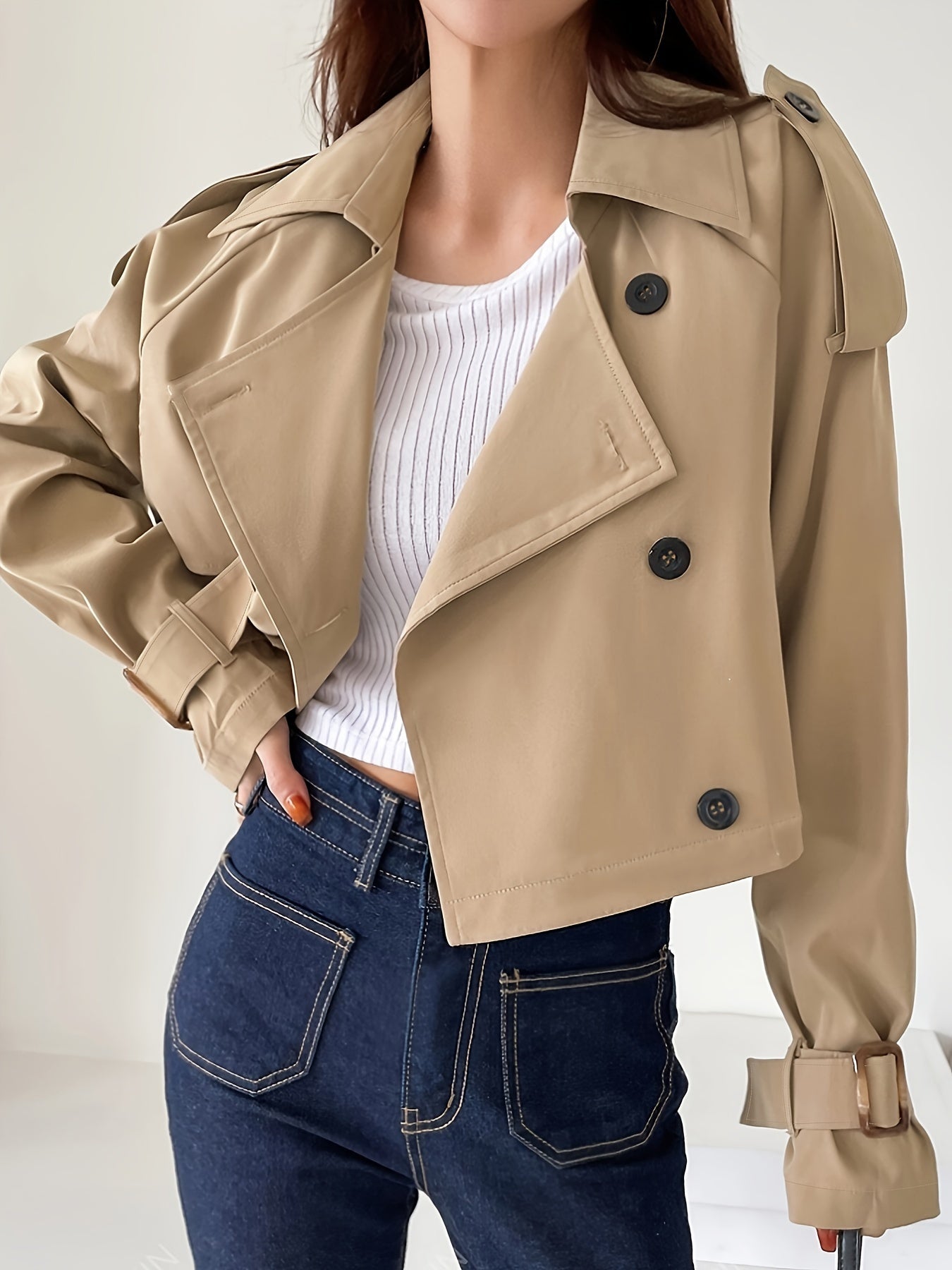 CAMILLE - Korte trenchcoat met dubbele knoopsluiting en riemmouwen voor dames