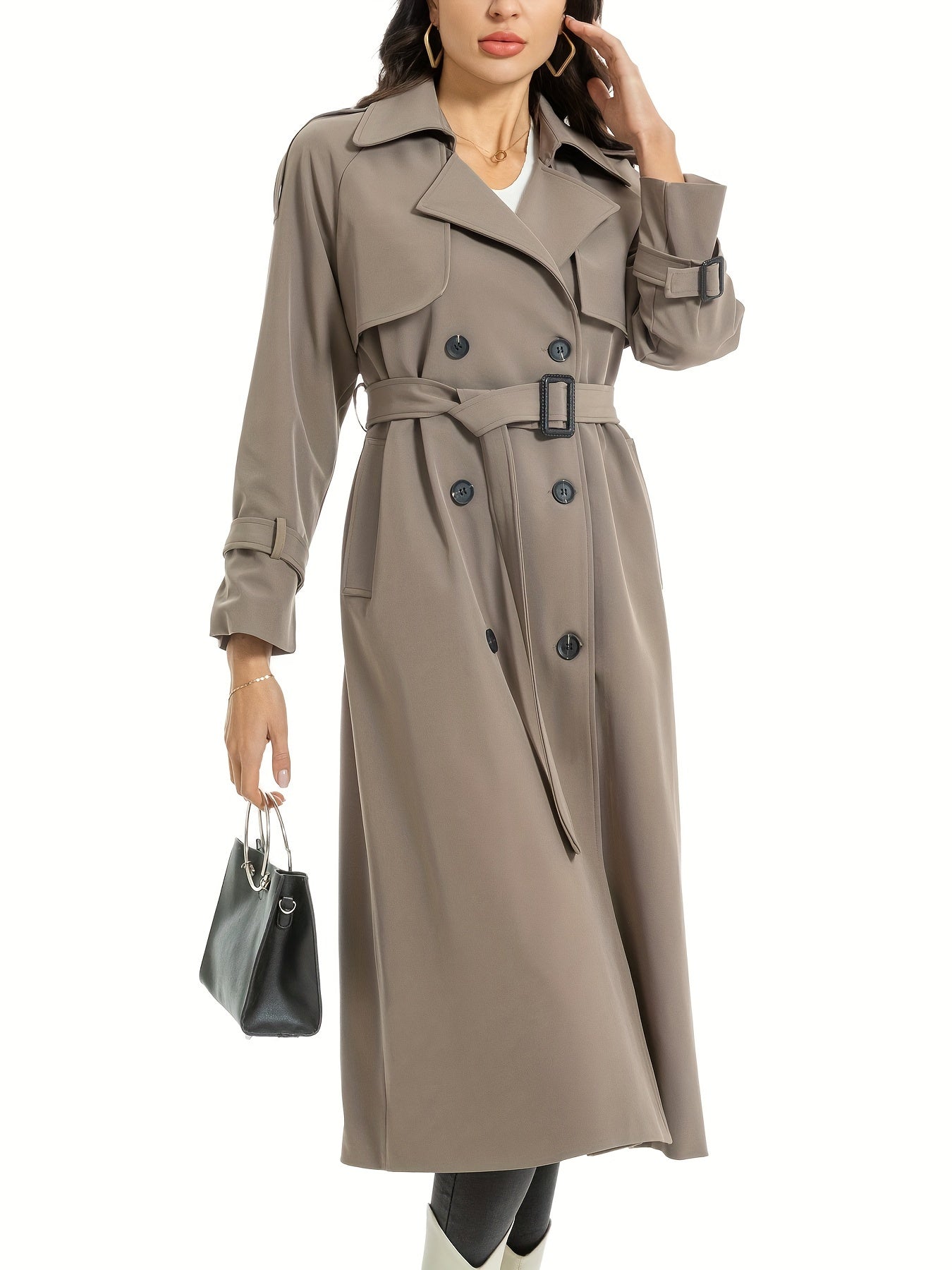 FELICIA - Lange dubbelzijdige trenchcoat met riem en brede revers voor dames