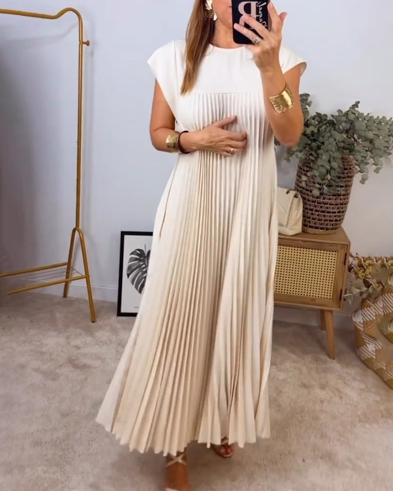 Elegante geplooide dames midi-jurk met kapmouw – MIRENA GRACE - Glamorix