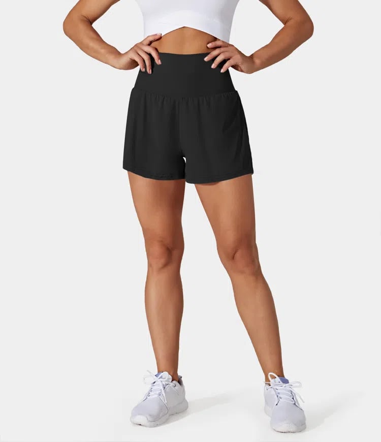 Dames sportshort met hoge taille en binnenbroek – DORINA - Glamorix