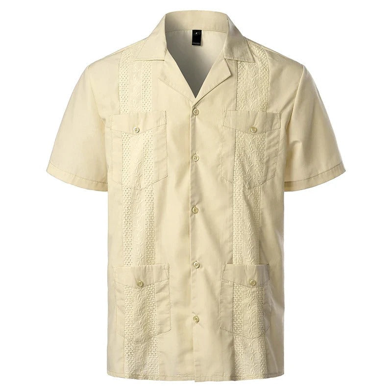 Herenoverhemd met korte mouwen en decoratieve inzetstukken – LORENZO PANELSHIRT - Glamorix